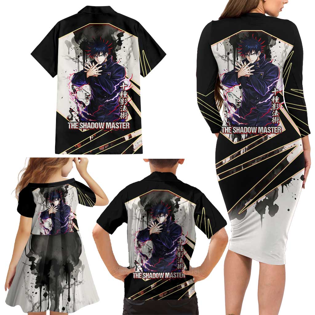 Megumi Fushiguro Shadow Master Family Matching Long Sleeve Bodycon Dress and Hawaiian Shirt Ink-Stained Cursed Technique Style