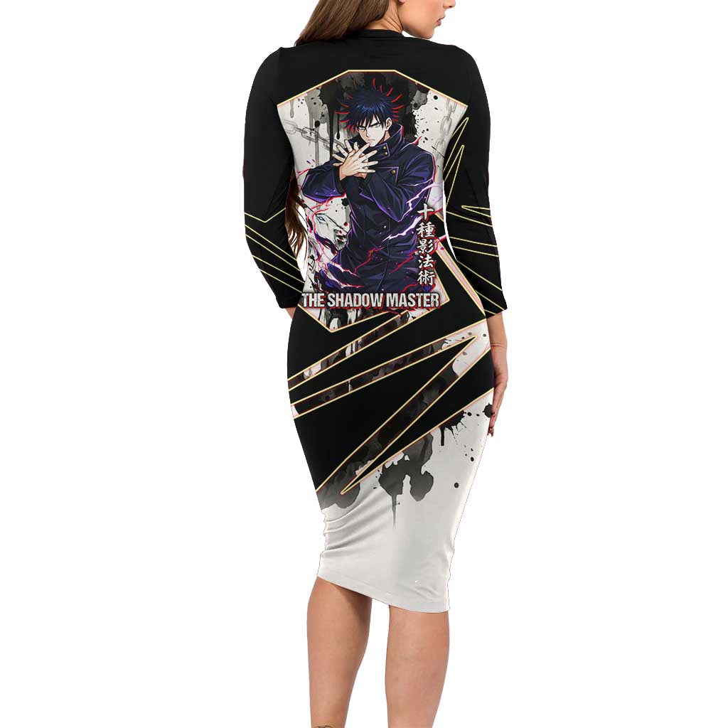 Megumi Fushiguro Shadow Master Family Matching Long Sleeve Bodycon Dress and Hawaiian Shirt Ink-Stained Cursed Technique Style