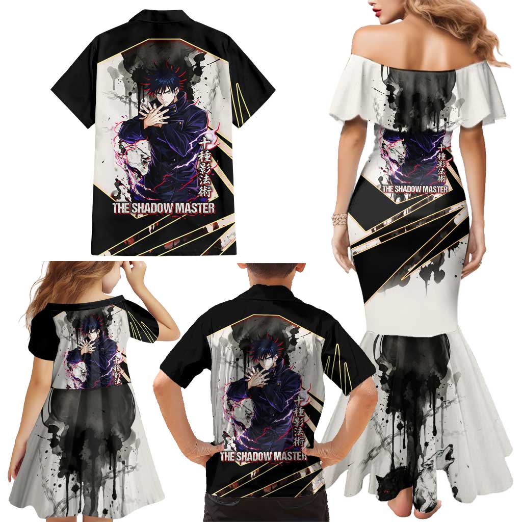 Megumi Fushiguro Shadow Master Family Matching Mermaid Dress and Hawaiian Shirt Ink-Stained Cursed Technique Style