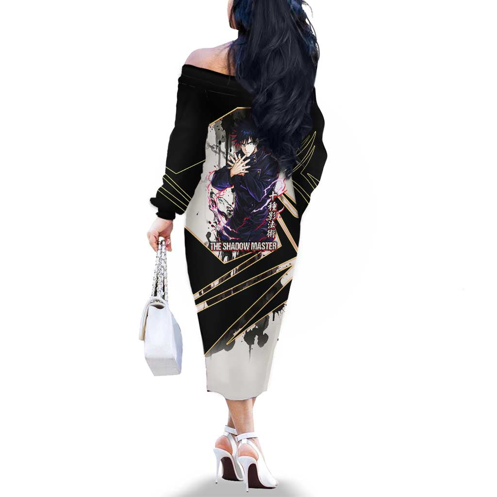 Megumi Fushiguro Shadow Master Family Matching Off The Shoulder Long Sleeve Dress and Hawaiian Shirt Ink-Stained Cursed Technique Style
