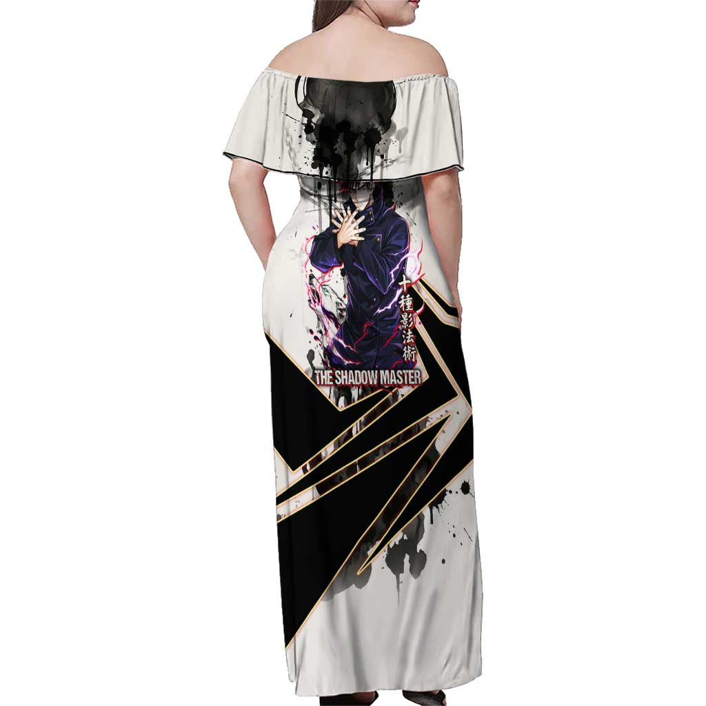 Megumi Fushiguro Shadow Master Family Matching Off Shoulder Maxi Dress and Hawaiian Shirt Ink-Stained Cursed Technique Style