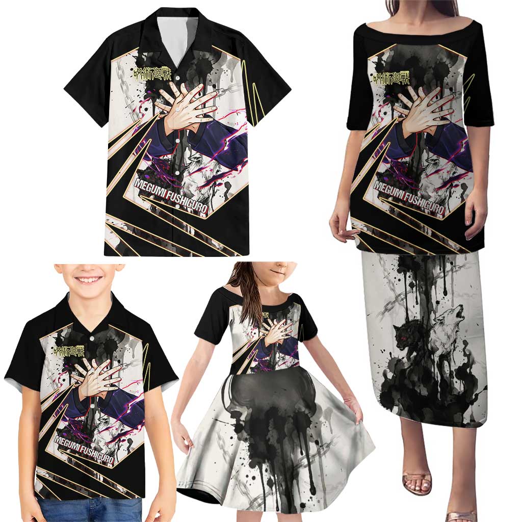 Megumi Fushiguro Shadow Master Family Matching Puletasi and Hawaiian Shirt Ink-Stained Cursed Technique Style