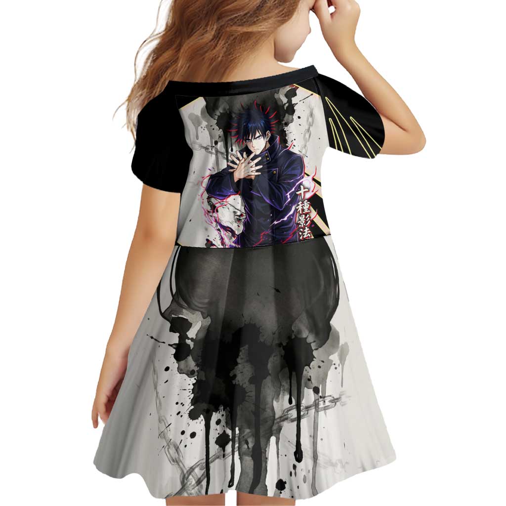 Megumi Fushiguro Shadow Master Family Matching Short Sleeve Bodycon Dress and Hawaiian Shirt Ink-Stained Cursed Technique Style