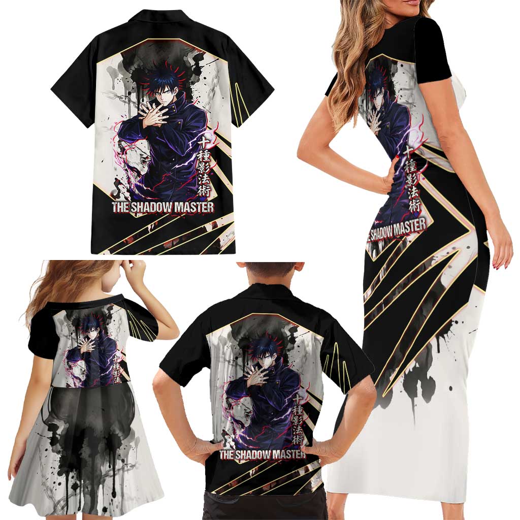 Megumi Fushiguro Shadow Master Family Matching Short Sleeve Bodycon Dress and Hawaiian Shirt Ink-Stained Cursed Technique Style