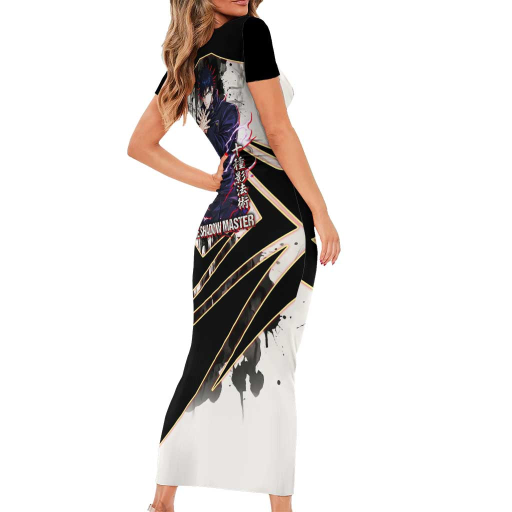 Megumi Fushiguro Shadow Master Family Matching Short Sleeve Bodycon Dress and Hawaiian Shirt Ink-Stained Cursed Technique Style