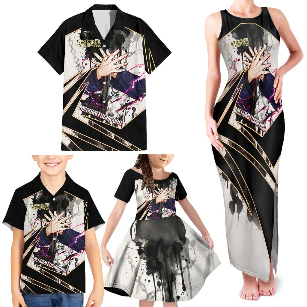 Megumi Fushiguro Shadow Master Family Matching Tank Maxi Dress and Hawaiian Shirt Ink-Stained Cursed Technique Style