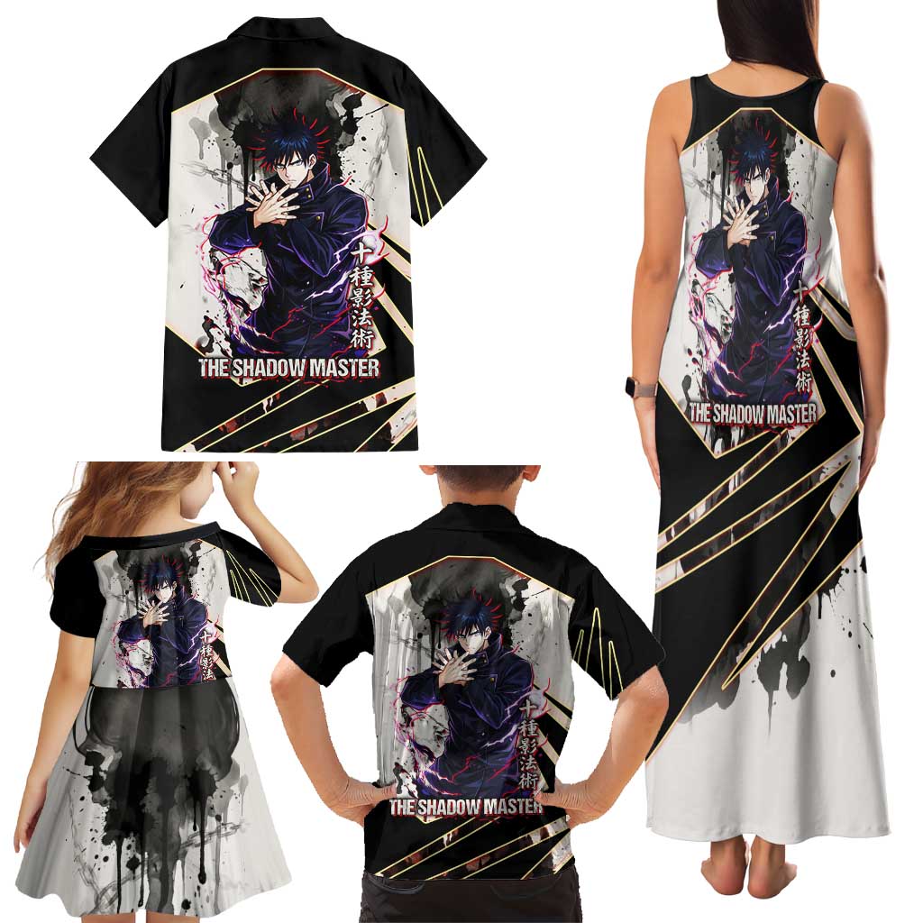 Megumi Fushiguro Shadow Master Family Matching Tank Maxi Dress and Hawaiian Shirt Ink-Stained Cursed Technique Style