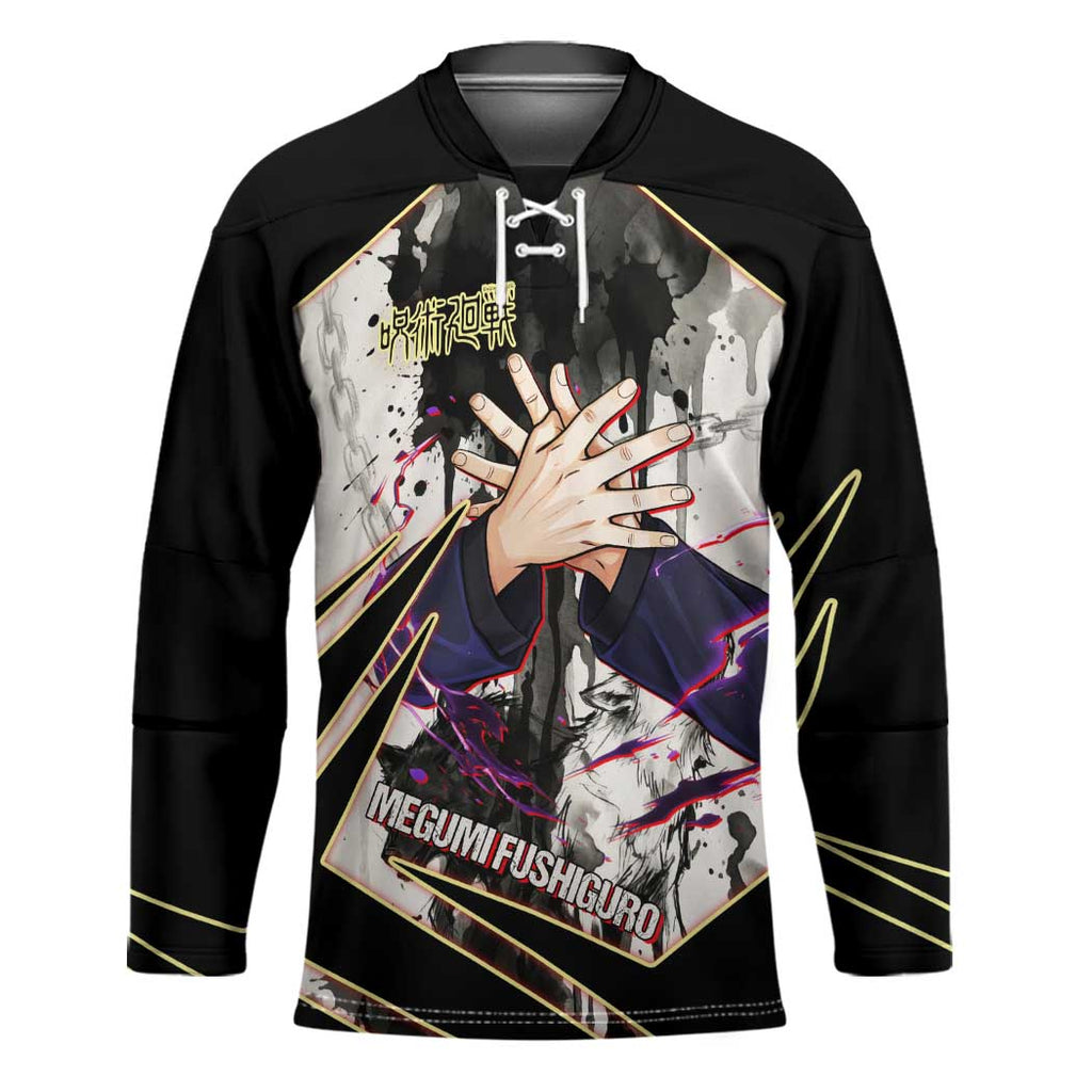 Megumi Fushiguro Shadow Master Hockey Jersey Ink-Stained Cursed Technique Style