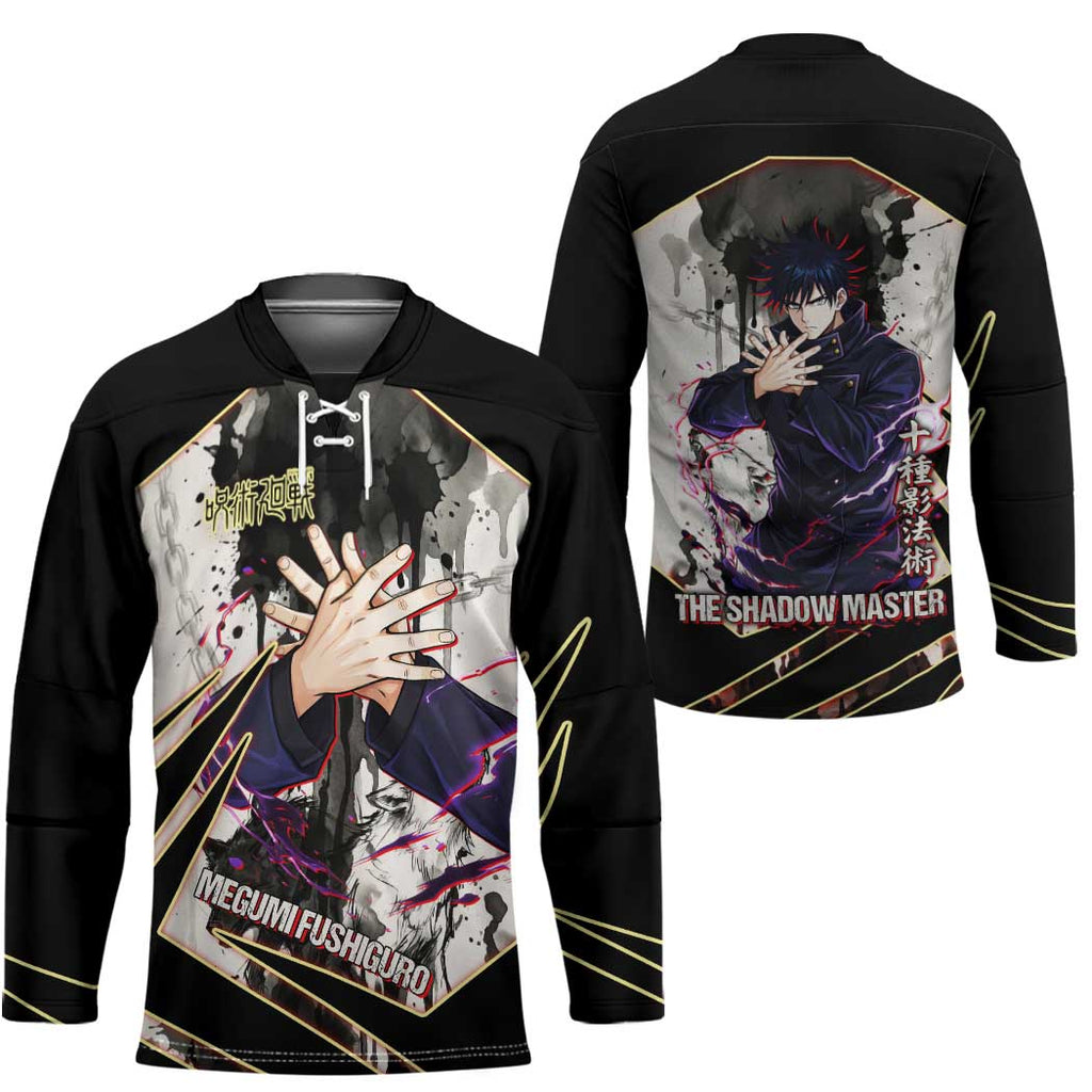 Megumi Fushiguro Shadow Master Hockey Jersey Ink-Stained Cursed Technique Style