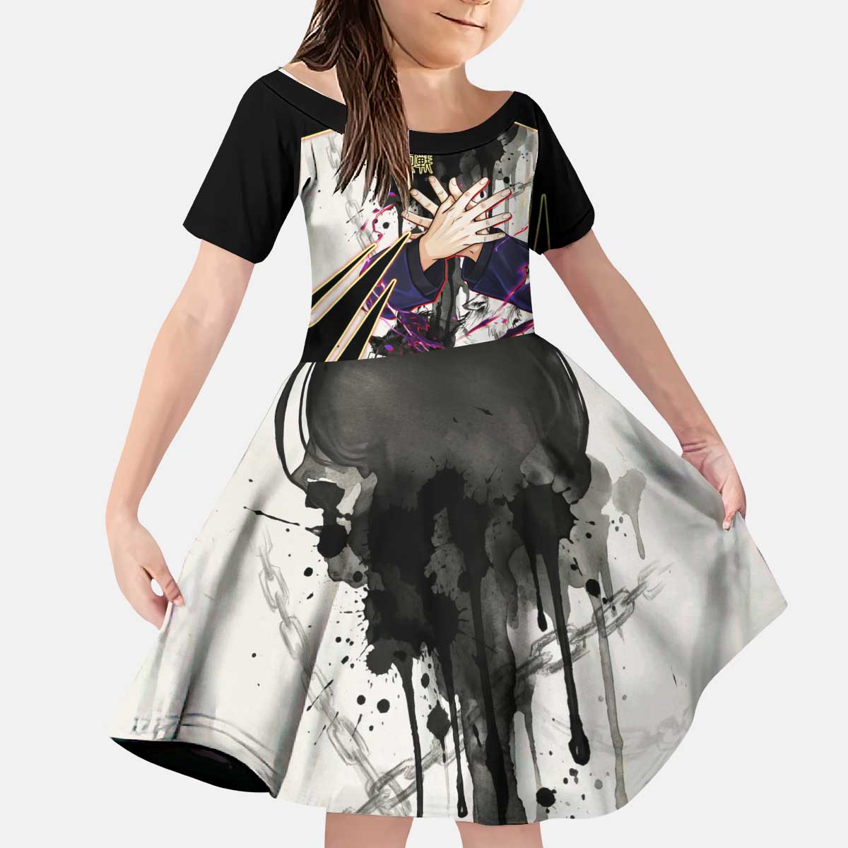 Megumi Fushiguro Shadow Master Kid Short Sleeve Dress Ink-Stained Cursed Technique Style