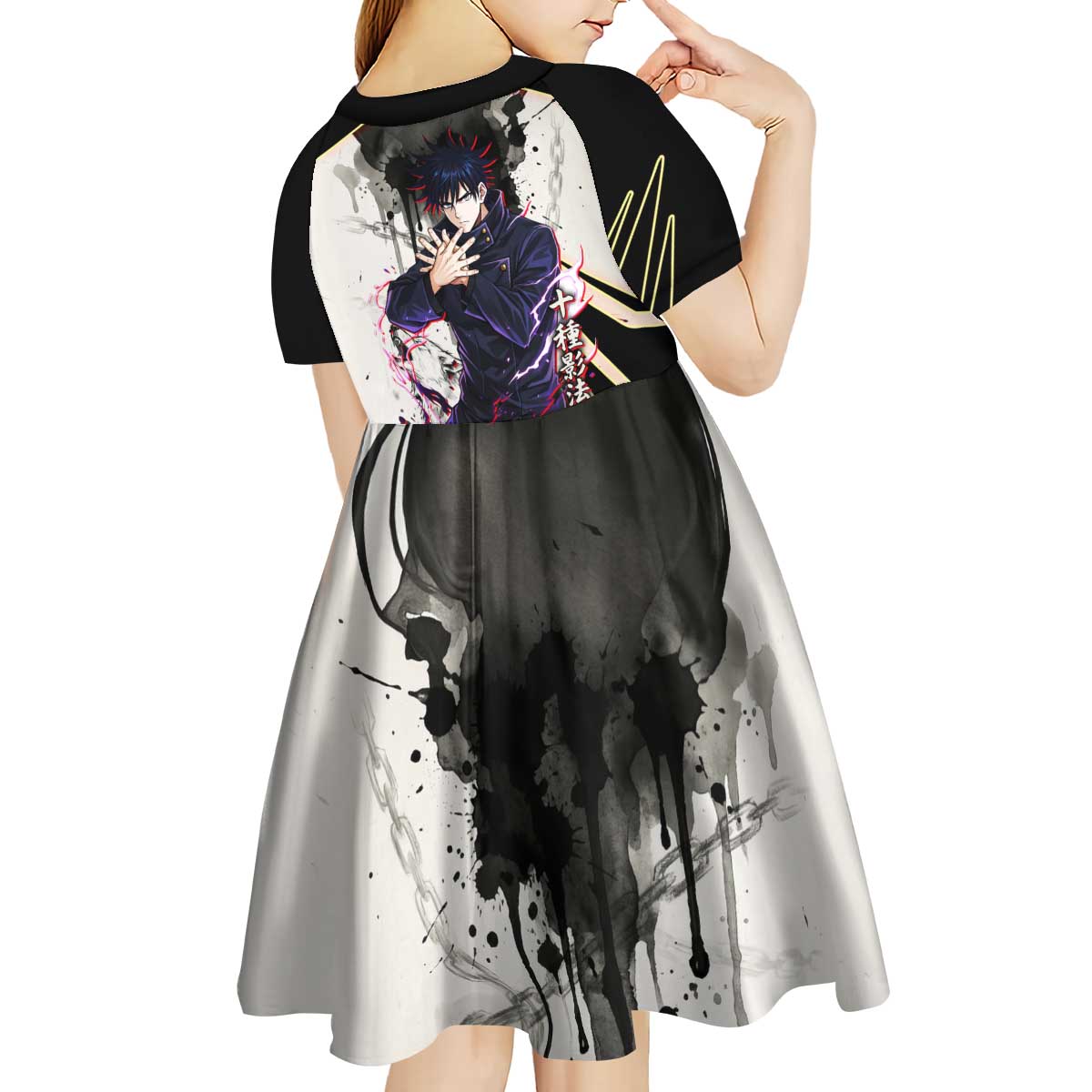 Megumi Fushiguro Shadow Master Kid Short Sleeve Dress Ink-Stained Cursed Technique Style