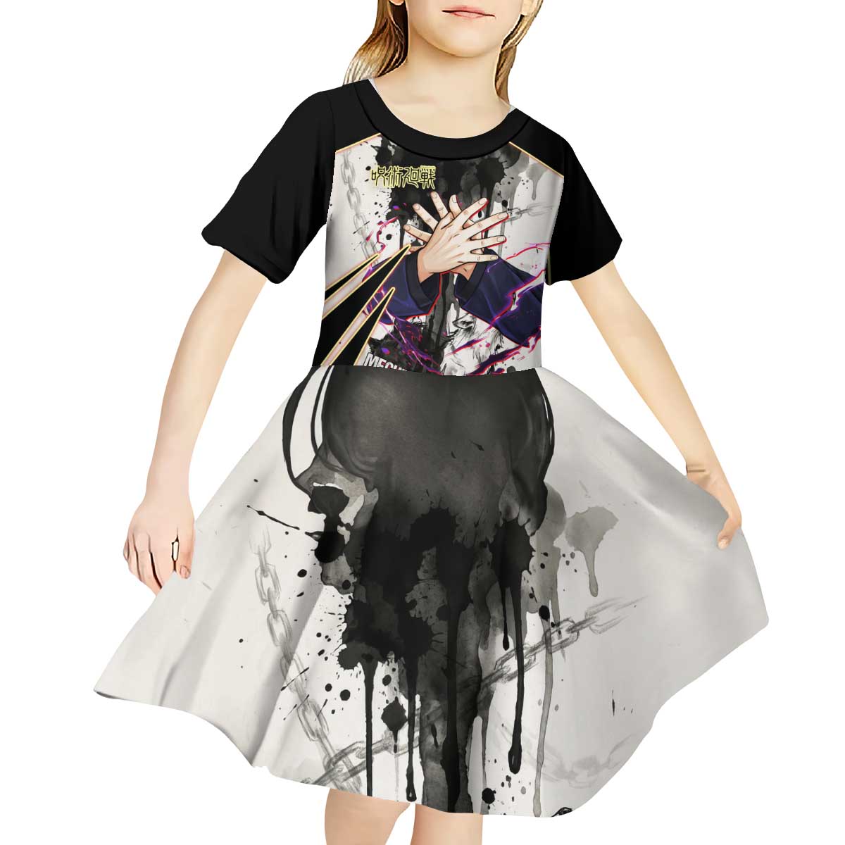 Megumi Fushiguro Shadow Master Kid Short Sleeve Dress Ink-Stained Cursed Technique Style