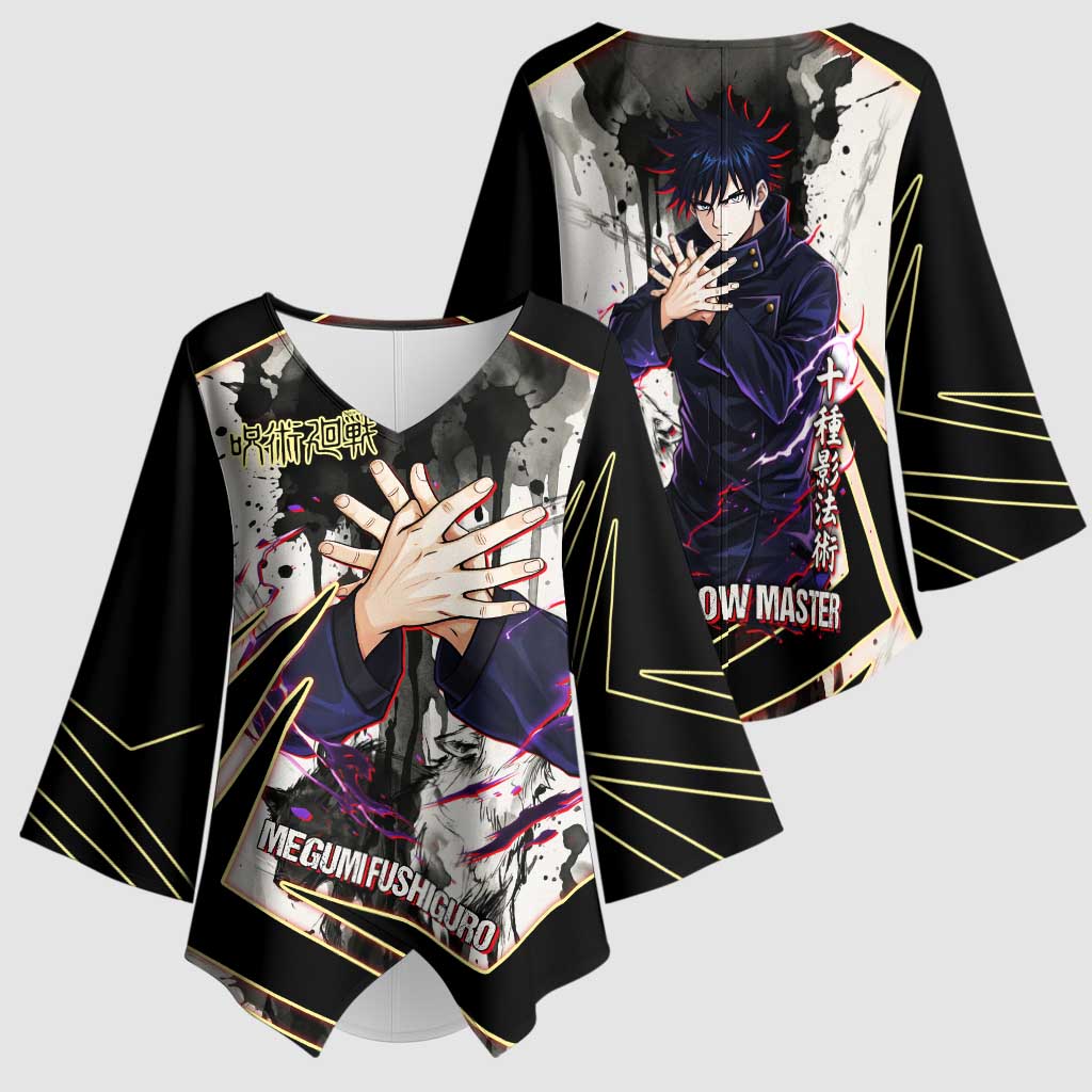 Megumi Fushiguro Shadow Master Kimono Sleeve Blouse Ink-Stained Cursed Technique Style