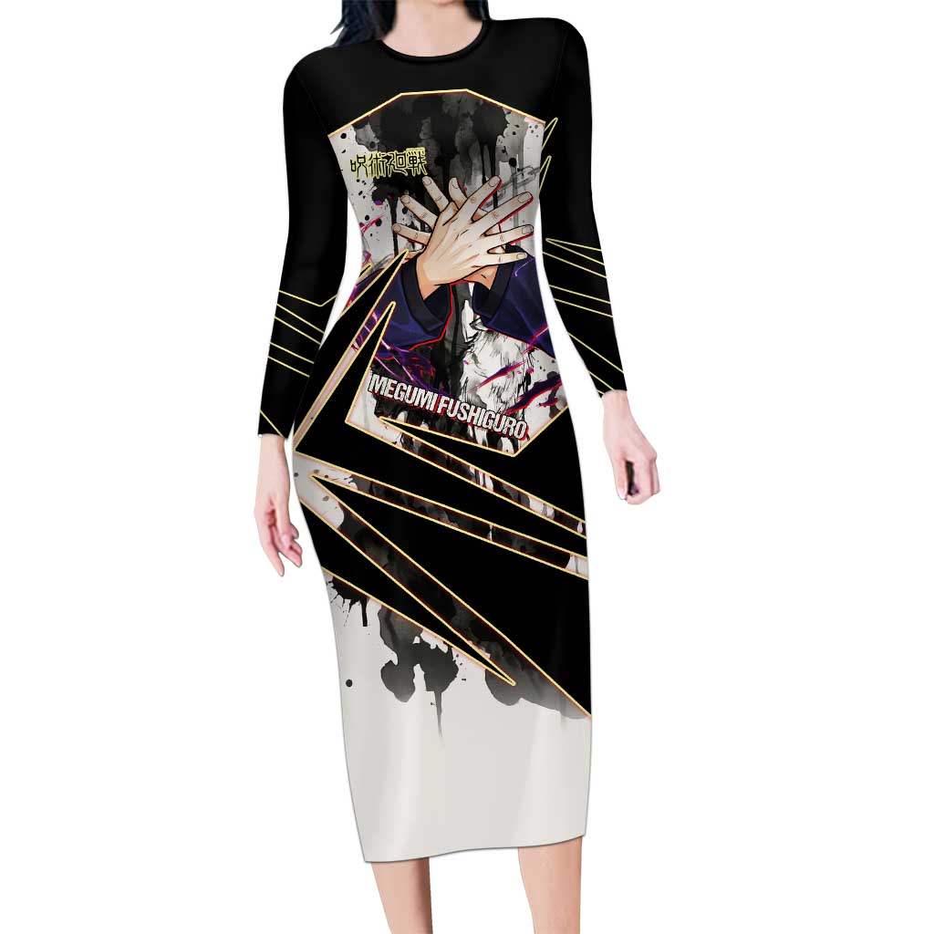 Megumi Fushiguro Shadow Master Long Sleeve Bodycon Dress Ink-Stained Cursed Technique Style