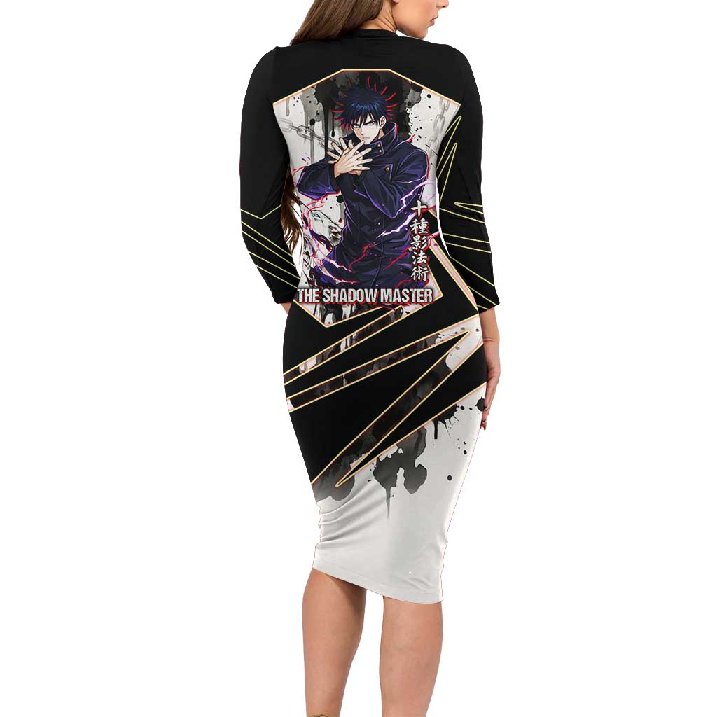 Megumi Fushiguro Shadow Master Long Sleeve Bodycon Dress Ink-Stained Cursed Technique Style