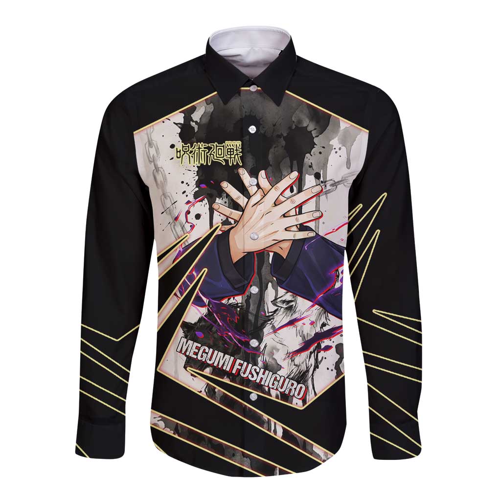 Megumi Fushiguro Shadow Master Long Sleeve Button Shirt Ink-Stained Cursed Technique Style