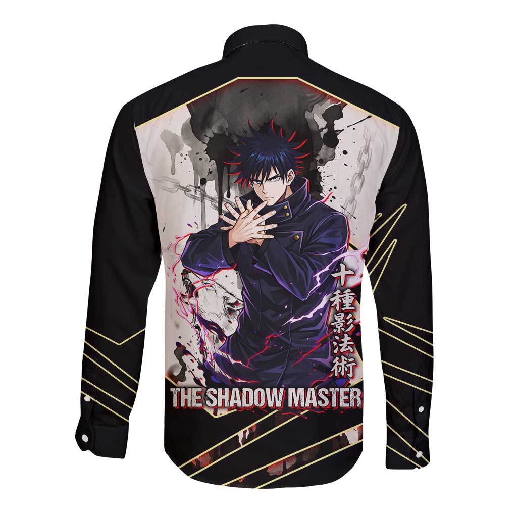 Megumi Fushiguro Shadow Master Long Sleeve Button Shirt Ink-Stained Cursed Technique Style