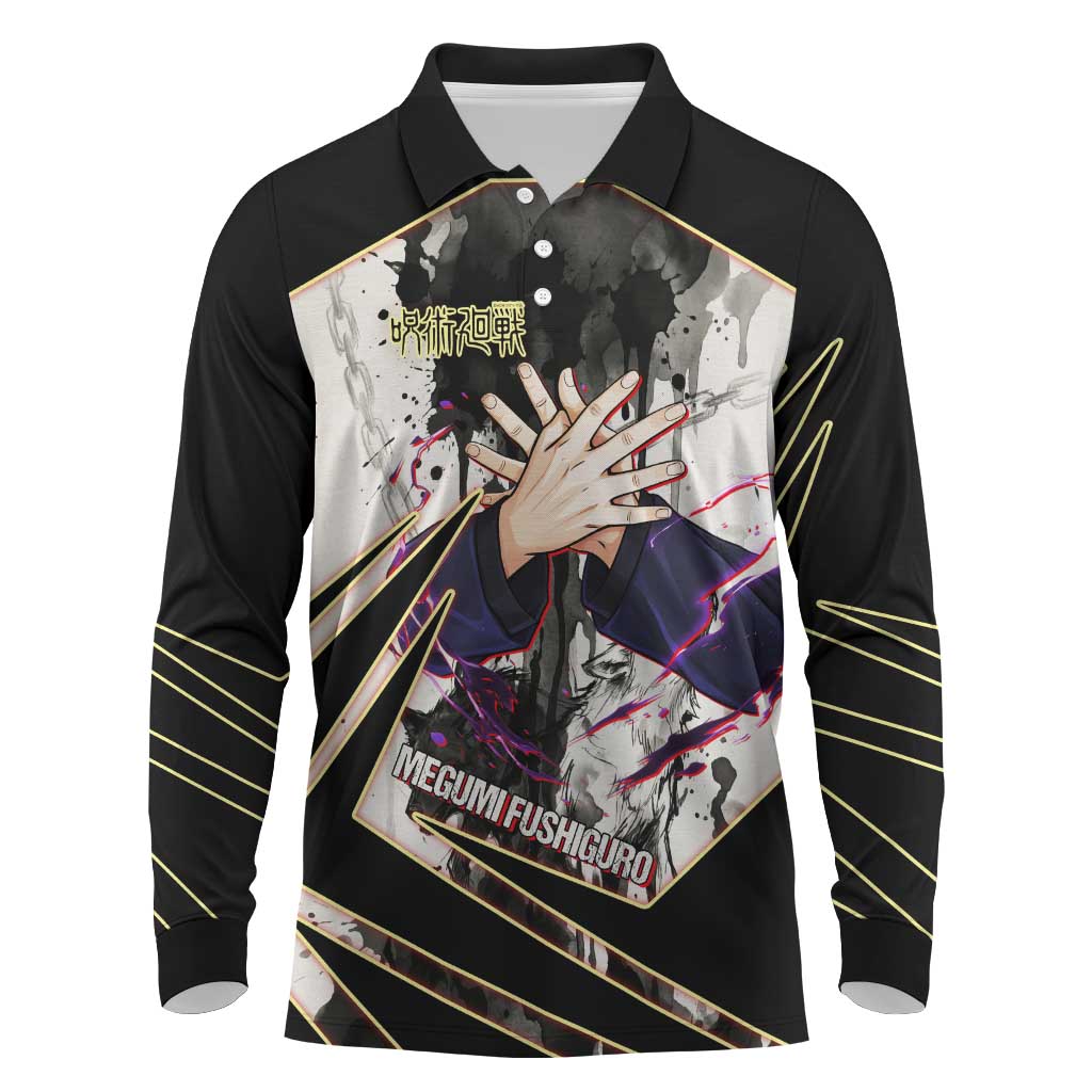 Megumi Fushiguro Shadow Master Long Sleeve Polo Shirt Ink-Stained Cursed Technique Style