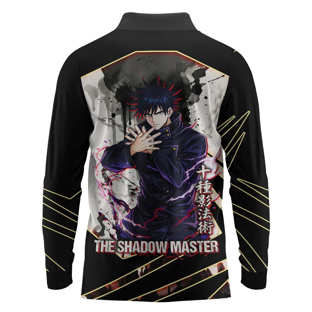 Megumi Fushiguro Shadow Master Long Sleeve Polo Shirt Ink-Stained Cursed Technique Style
