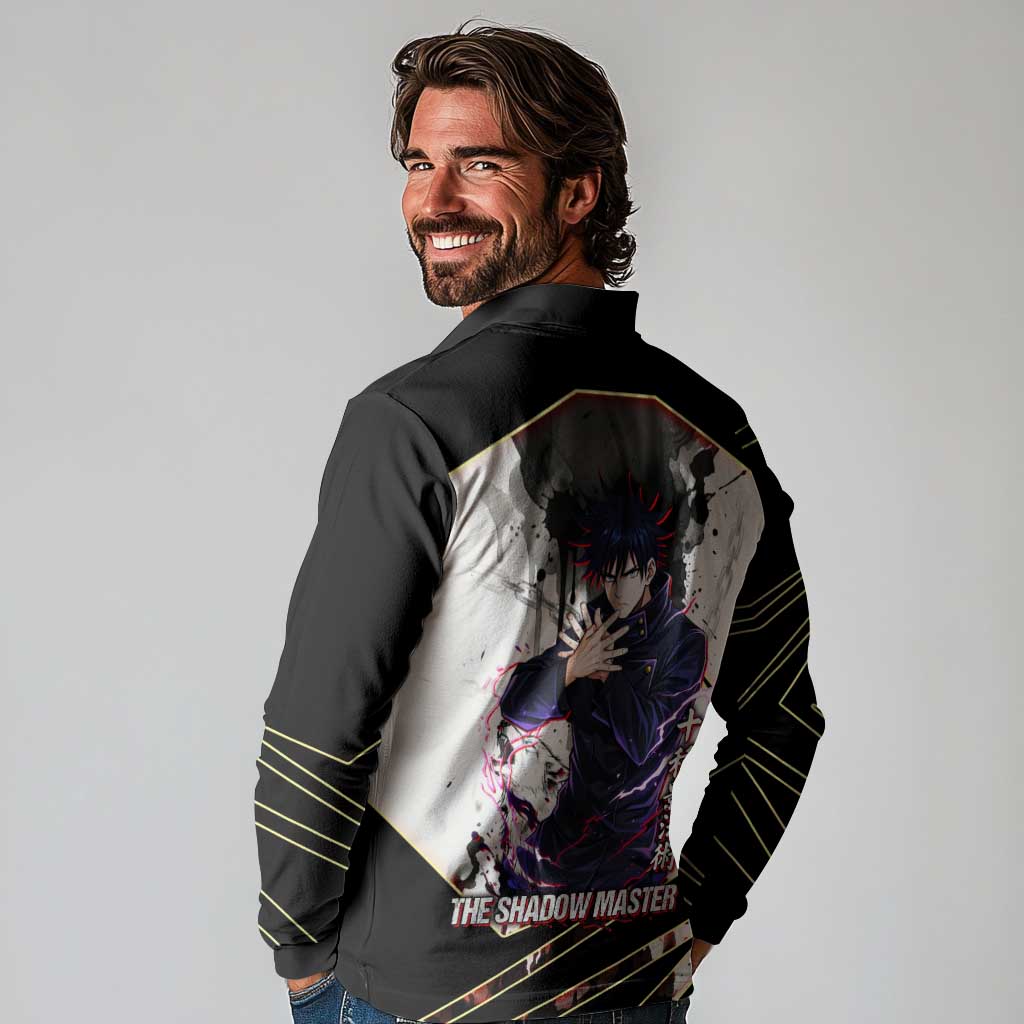 Megumi Fushiguro Shadow Master Long Sleeve Polo Shirt Ink-Stained Cursed Technique Style