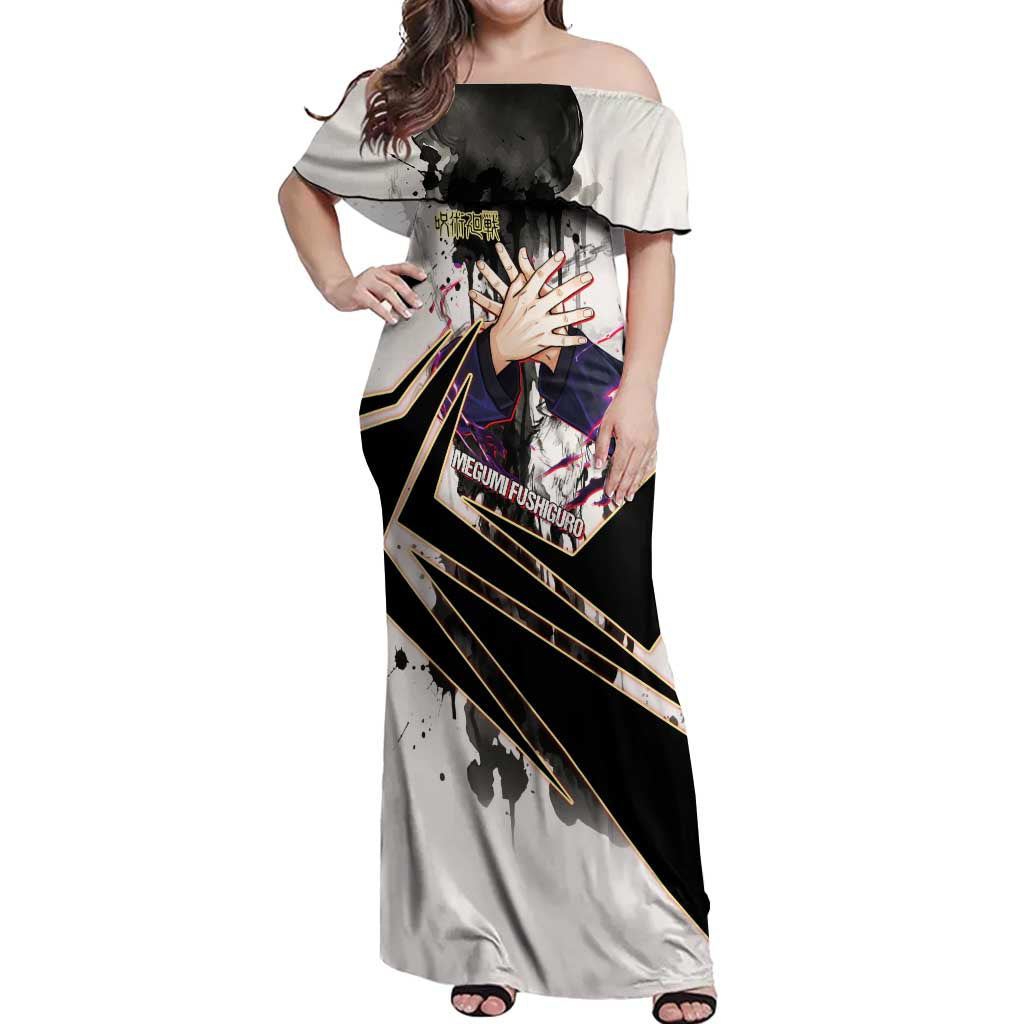 Megumi Fushiguro Shadow Master Off Shoulder Maxi Dress Ink-Stained Cursed Technique Style