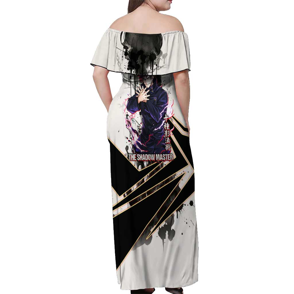 Megumi Fushiguro Shadow Master Off Shoulder Maxi Dress Ink-Stained Cursed Technique Style