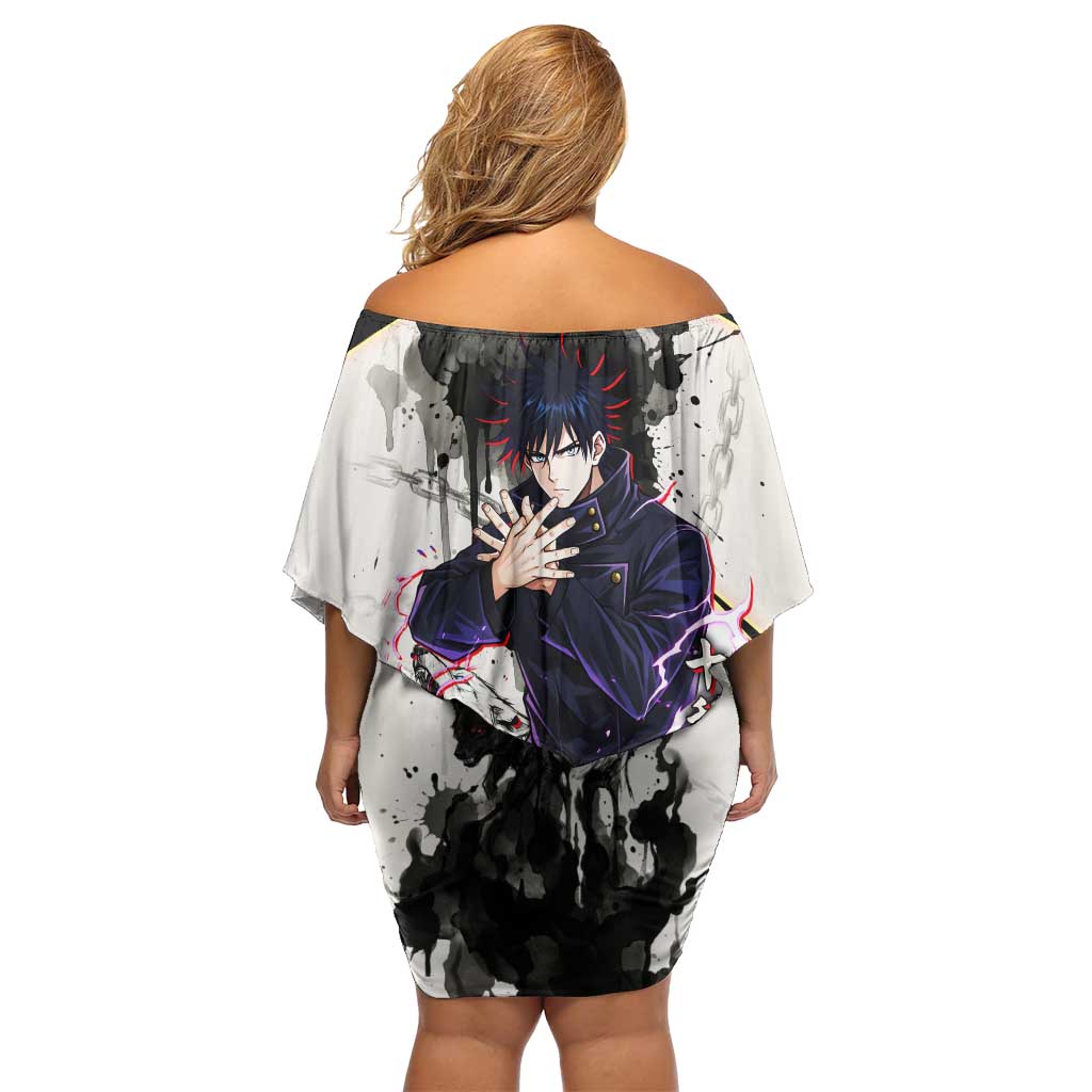 Megumi Fushiguro Shadow Master Off Shoulder Short Dress Ink-Stained Cursed Technique Style