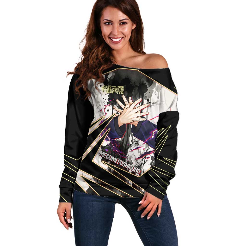 Megumi Fushiguro Shadow Master Off Shoulder Sweater Ink-Stained Cursed Technique Style