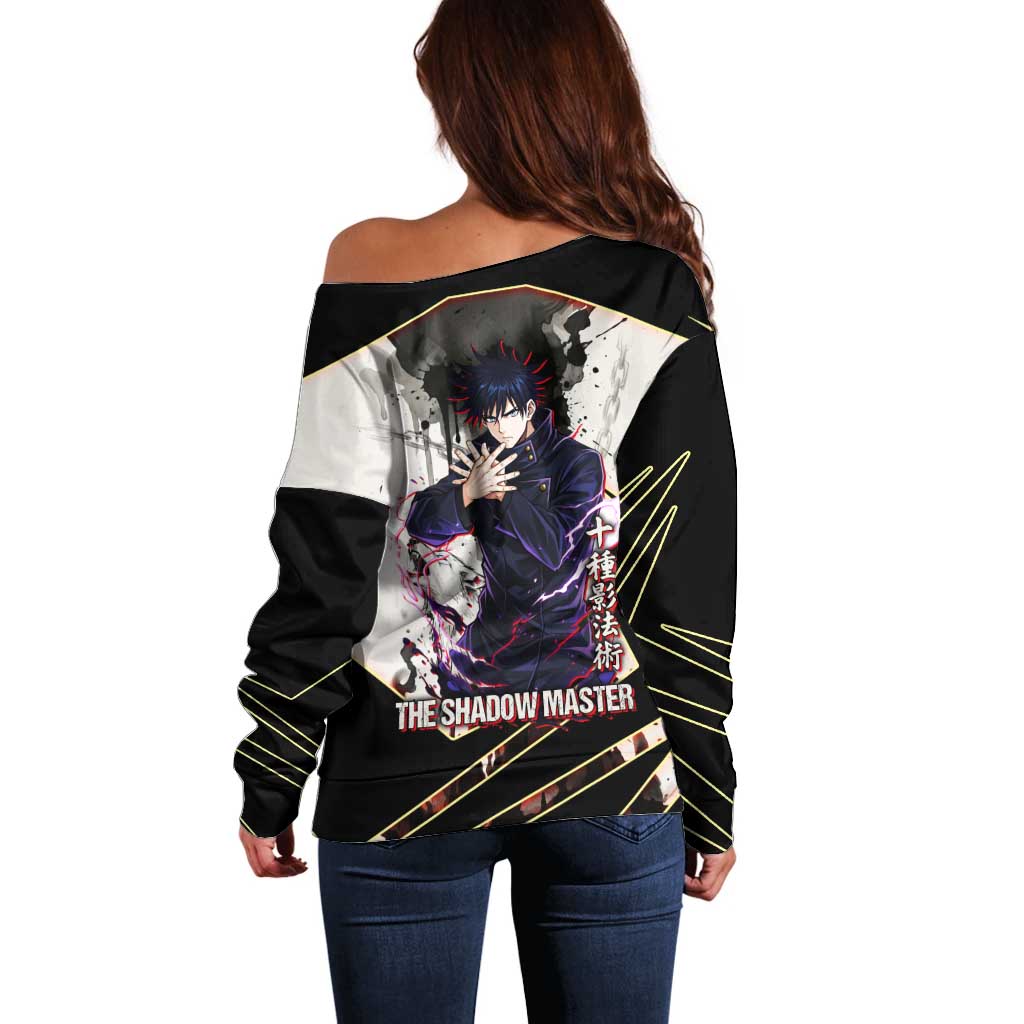 Megumi Fushiguro Shadow Master Off Shoulder Sweater Ink-Stained Cursed Technique Style