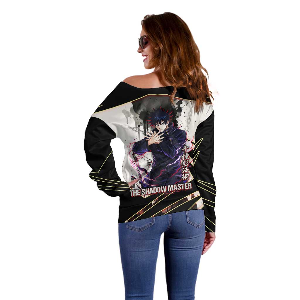 Megumi Fushiguro Shadow Master Off Shoulder Sweater Ink-Stained Cursed Technique Style