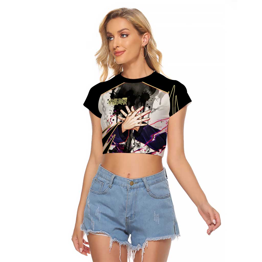 Megumi Fushiguro Shadow Master Raglan Cropped T Shirt Ink-Stained Cursed Technique Style