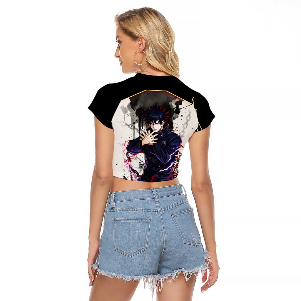 Megumi Fushiguro Shadow Master Raglan Cropped T Shirt Ink-Stained Cursed Technique Style