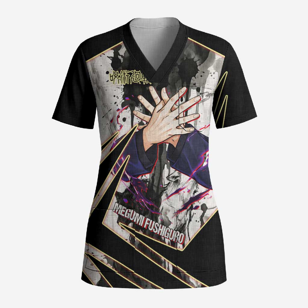 Megumi Fushiguro Shadow Master Scrub Top Ink-Stained Cursed Technique Style