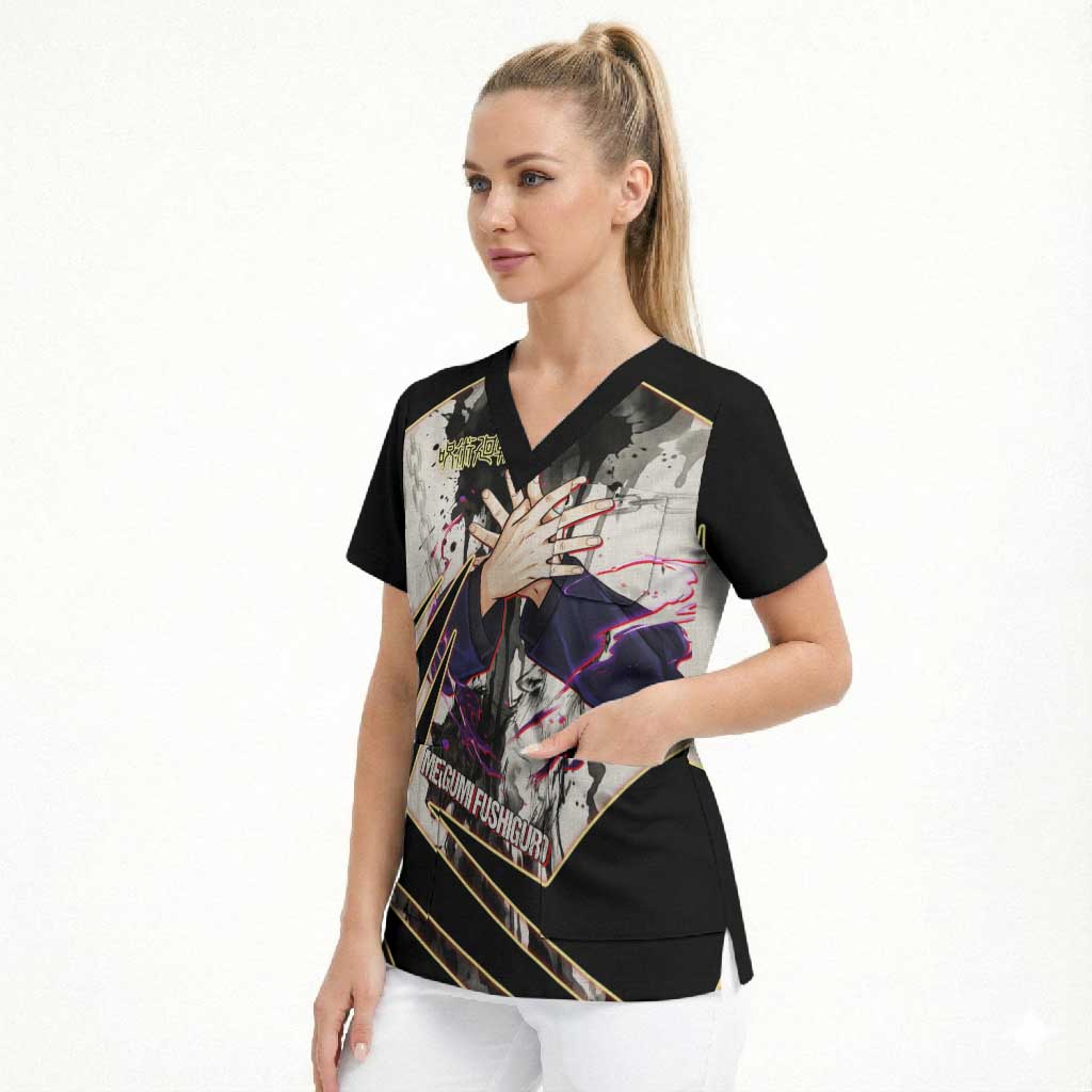 Megumi Fushiguro Shadow Master Scrub Top Ink-Stained Cursed Technique Style
