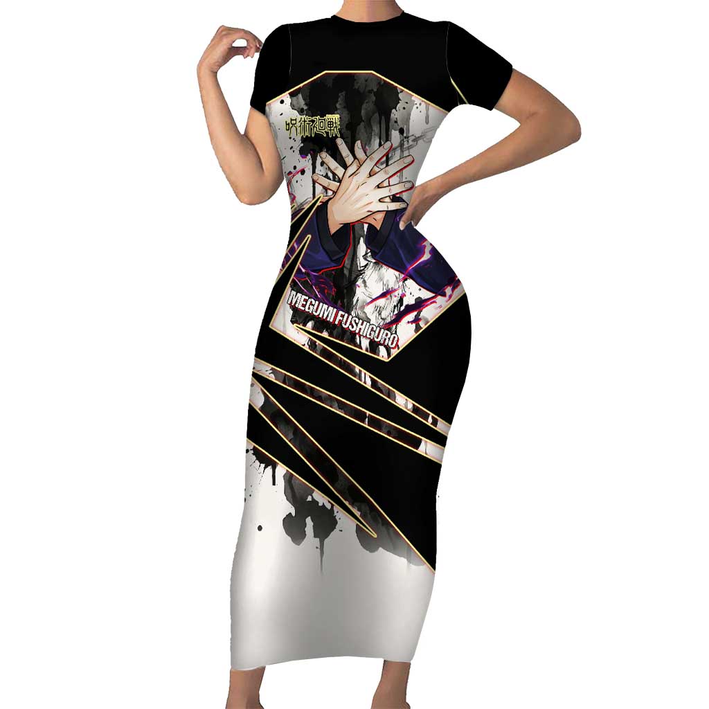 Megumi Fushiguro Shadow Master Short Sleeve Bodycon Dress Ink-Stained Cursed Technique Style
