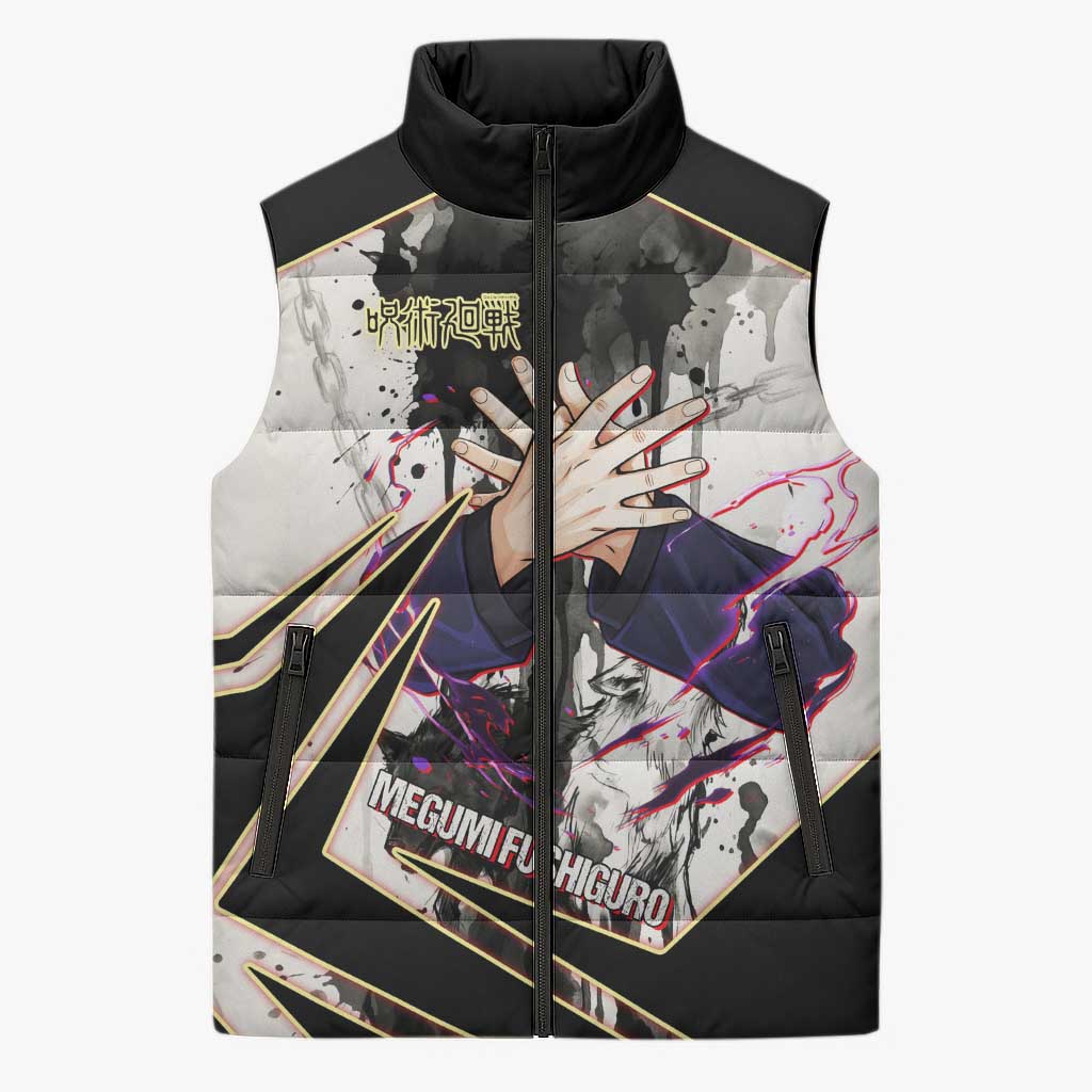 Megumi Fushiguro Shadow Master Sleeveless Puffer Jacket Ink-Stained Cursed Technique Style