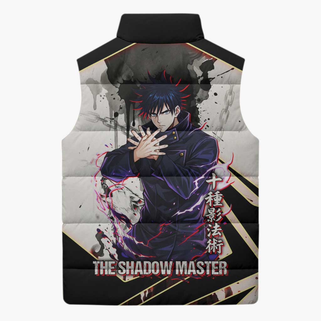 Megumi Fushiguro Shadow Master Sleeveless Puffer Jacket Ink-Stained Cursed Technique Style