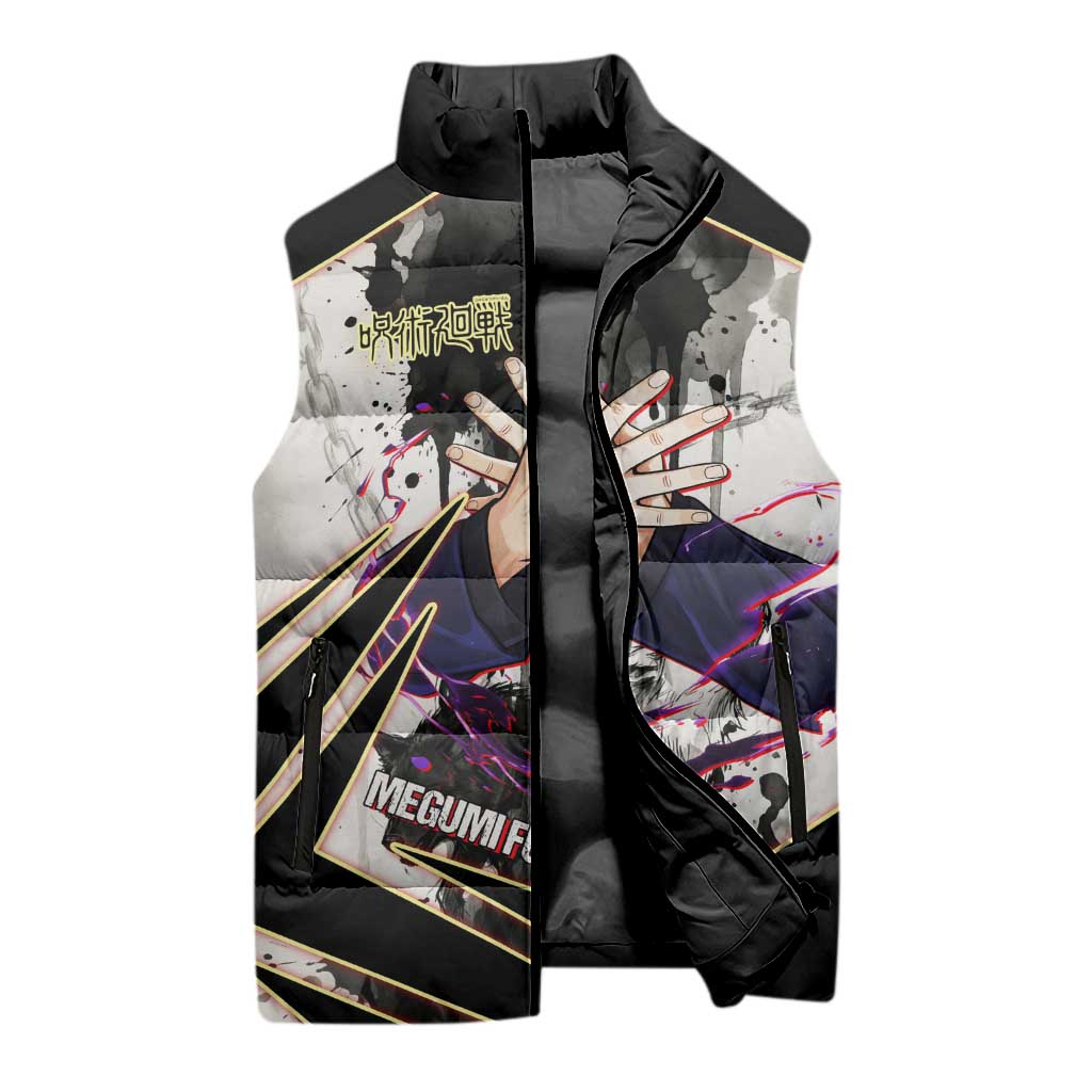 Megumi Fushiguro Shadow Master Sleeveless Puffer Jacket Ink-Stained Cursed Technique Style