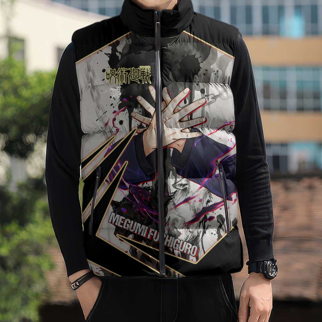 Megumi Fushiguro Shadow Master Sleeveless Puffer Jacket Ink-Stained Cursed Technique Style