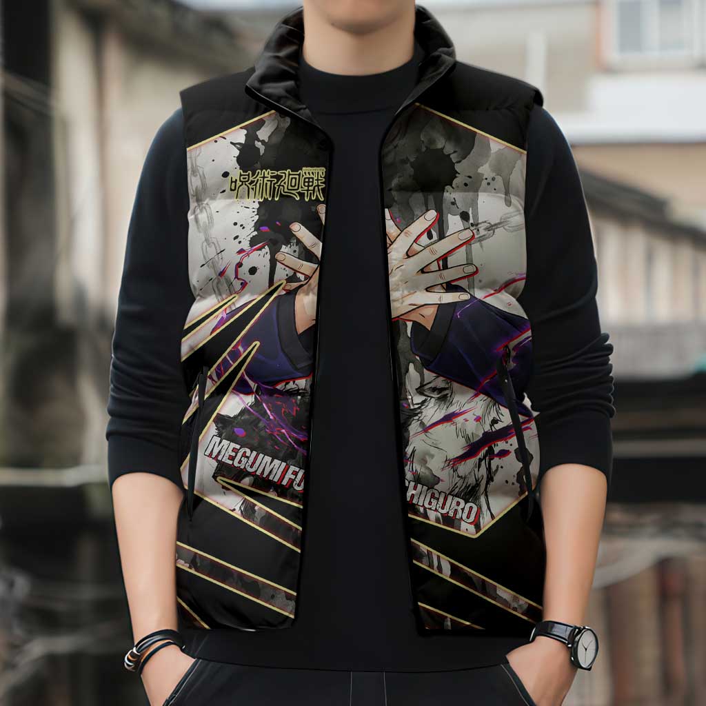 Megumi Fushiguro Shadow Master Sleeveless Puffer Jacket Ink-Stained Cursed Technique Style