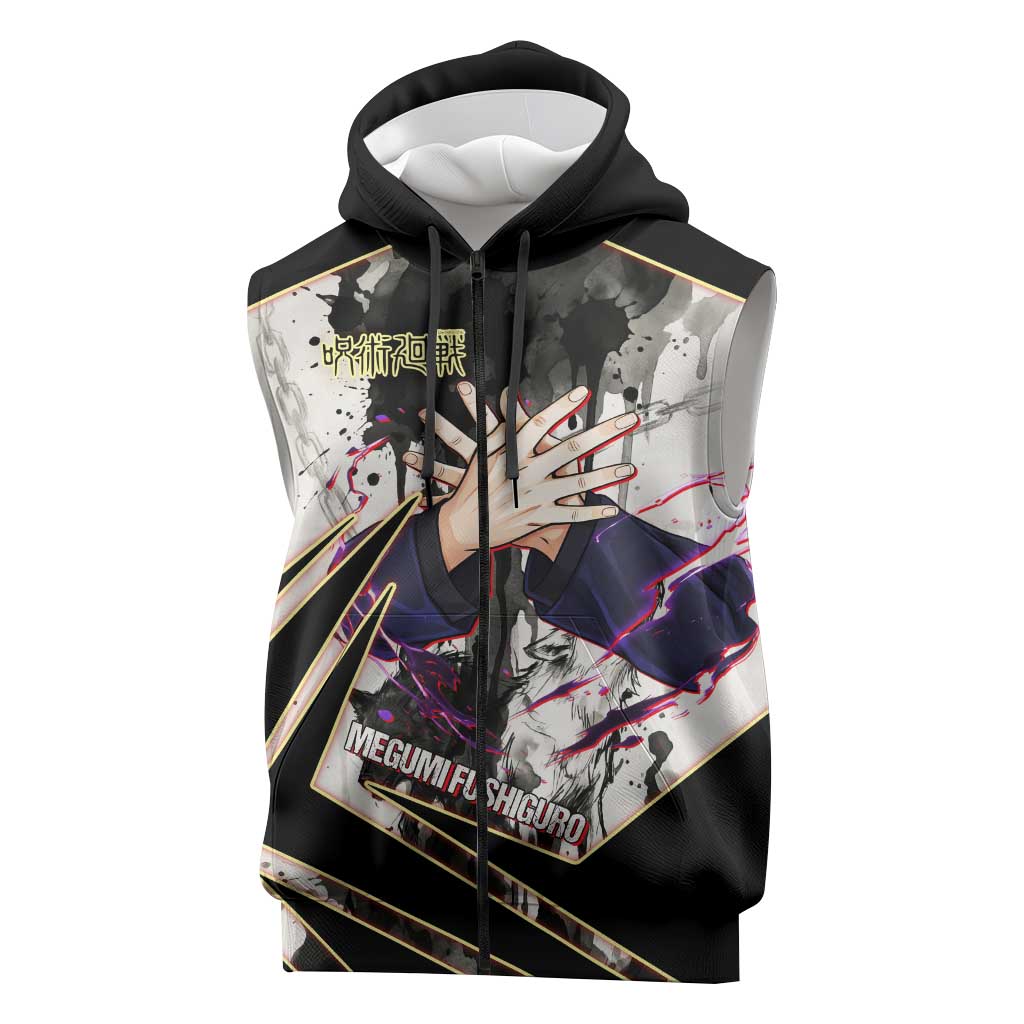 Megumi Fushiguro Shadow Master Sleeveless Zip Hoodie Ink-Stained Cursed Technique Style