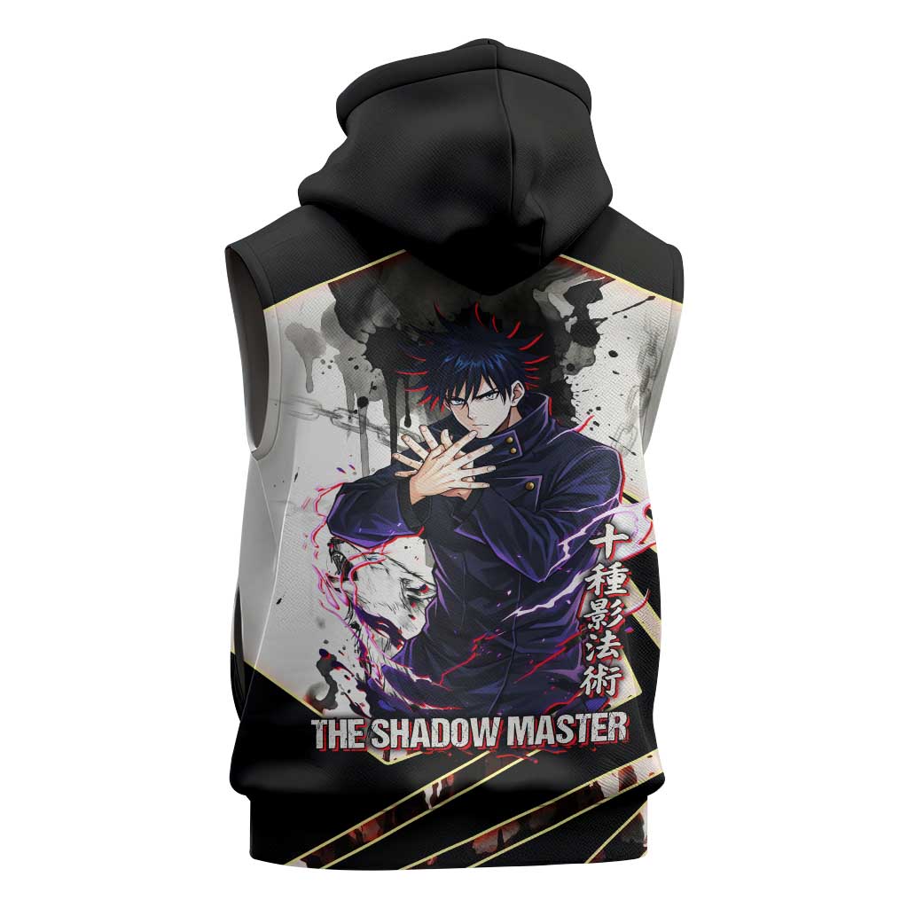 Megumi Fushiguro Shadow Master Sleeveless Zip Hoodie Ink-Stained Cursed Technique Style