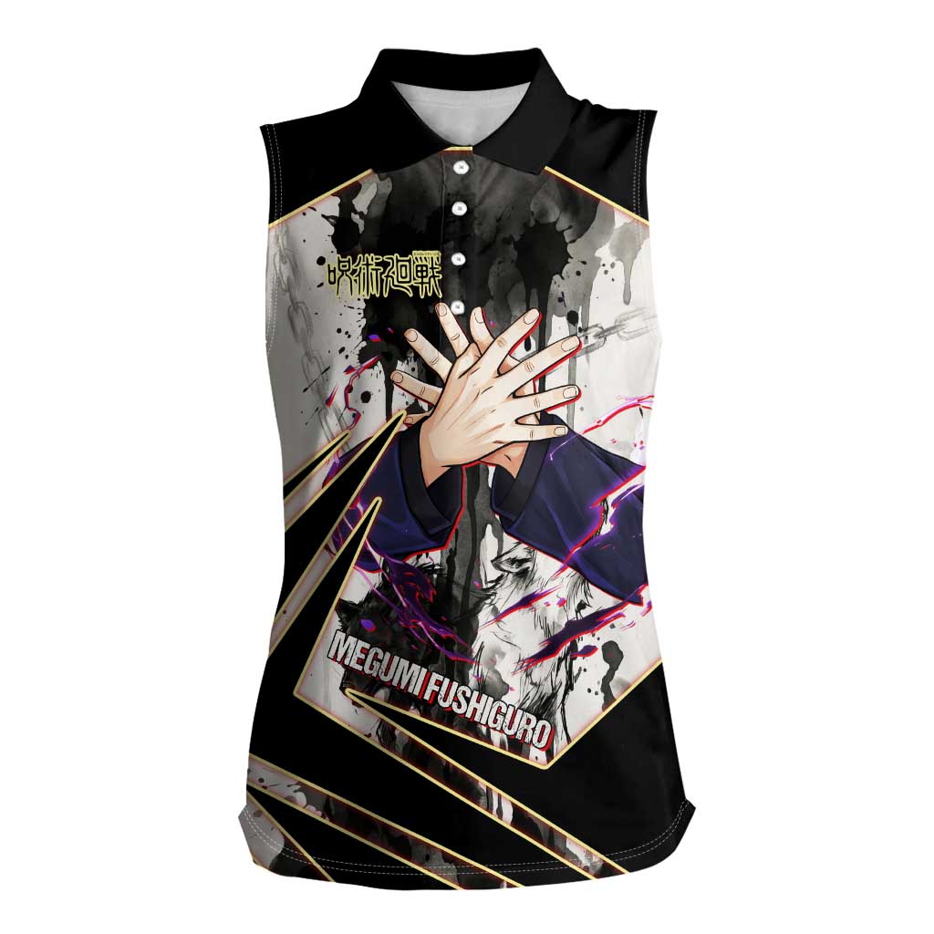 Megumi Fushiguro Shadow Master Women Sleeveless Polo Shirt Ink-Stained Cursed Technique Style