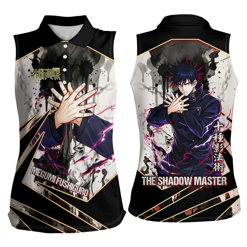 Megumi Fushiguro Shadow Master Women Sleeveless Polo Shirt Ink-Stained Cursed Technique Style