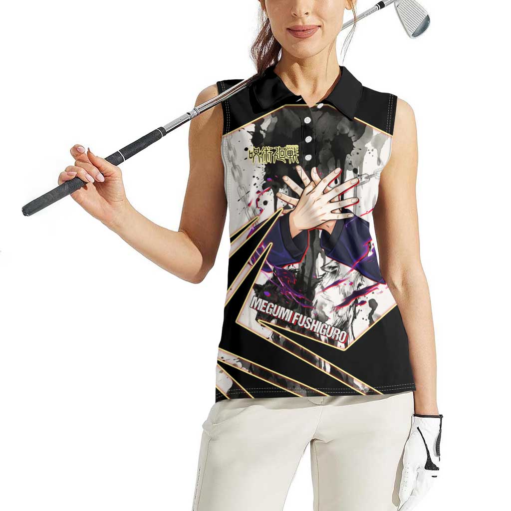 Megumi Fushiguro Shadow Master Women Sleeveless Polo Shirt Ink-Stained Cursed Technique Style