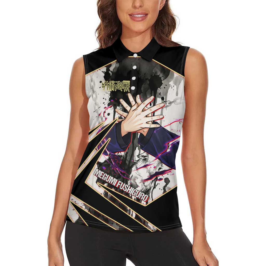 Megumi Fushiguro Shadow Master Women Sleeveless Polo Shirt Ink-Stained Cursed Technique Style