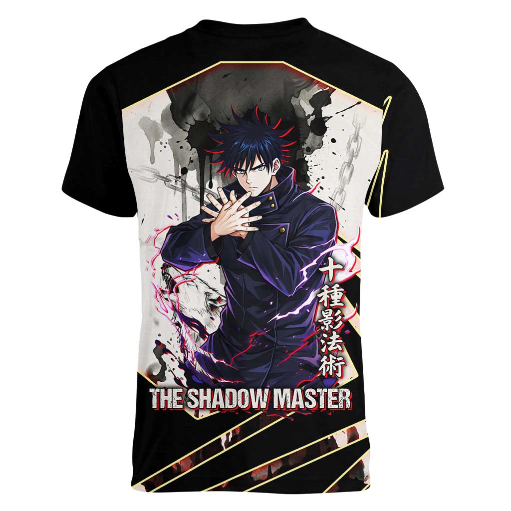 Megumi Fushiguro Shadow Master Women V-Neck T-Shirt Ink-Stained Cursed Technique Style