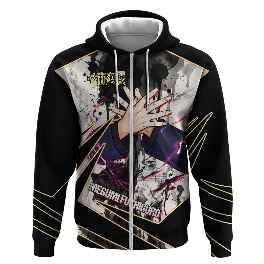 Megumi Fushiguro Shadow Master Zip Hoodie Ink-Stained Cursed Technique Style