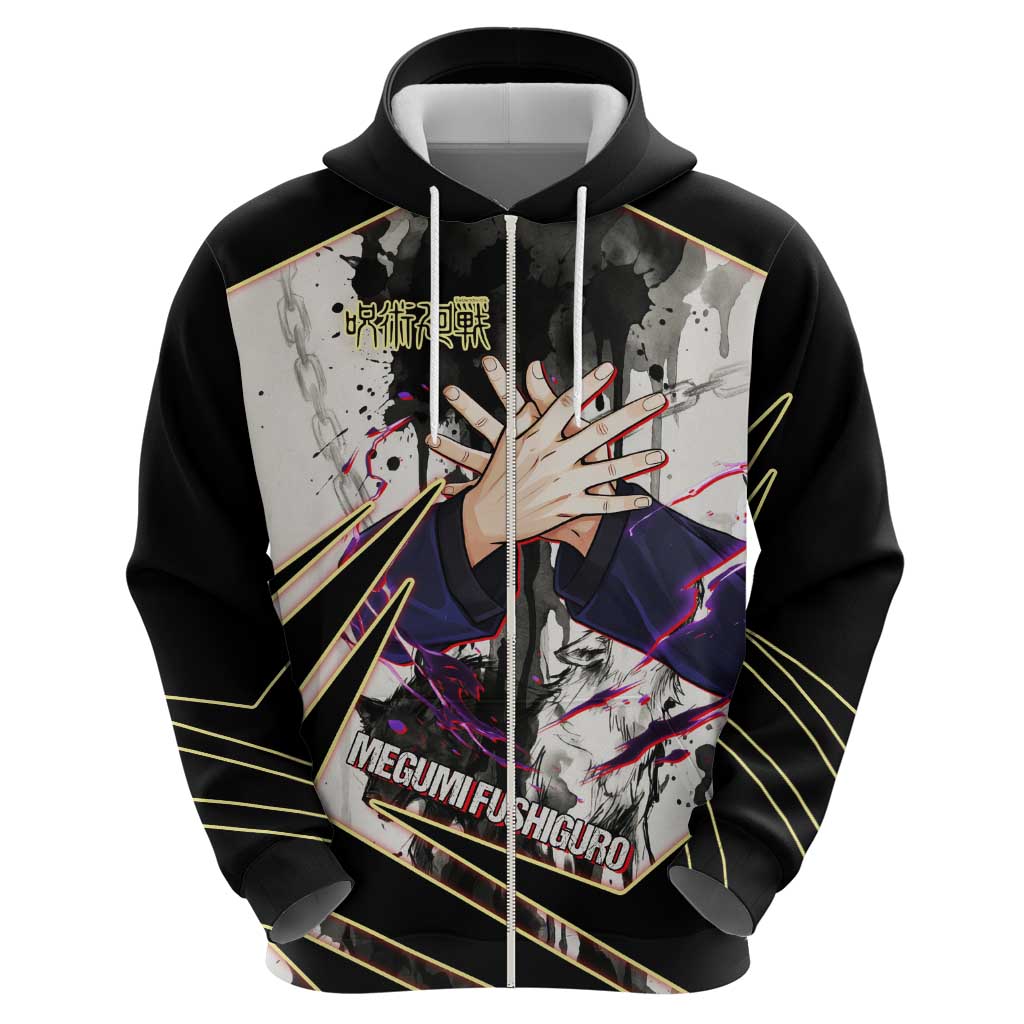 Megumi Fushiguro Shadow Master Zip Hoodie Ink-Stained Cursed Technique Style
