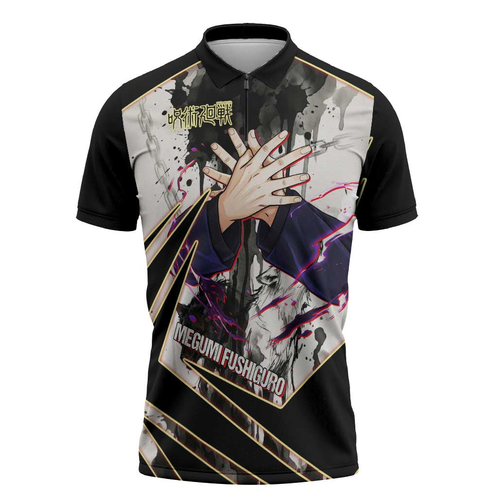 Megumi Fushiguro Shadow Master Zipper Polo Shirt Ink-Stained Cursed Technique Style